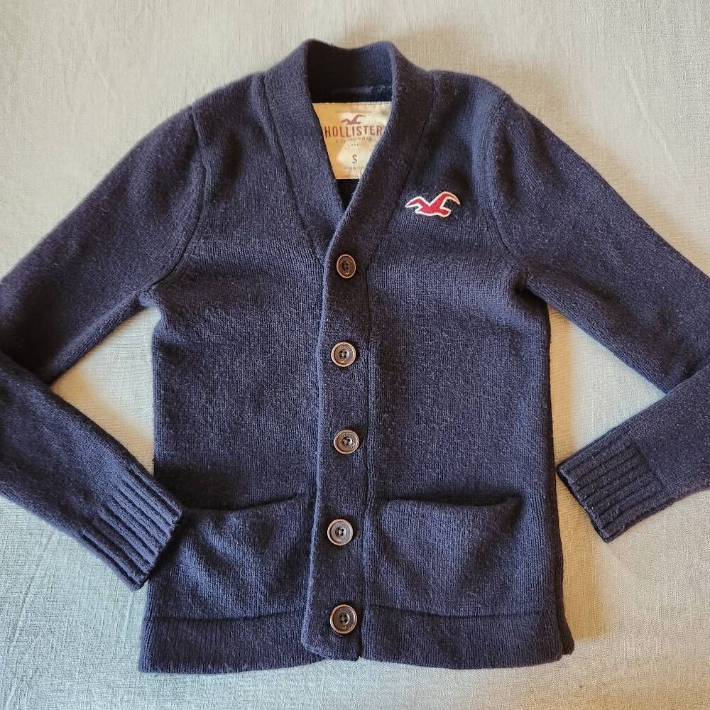 Hollister small dark navy blue button-up cardigan sweater wool preppy womens